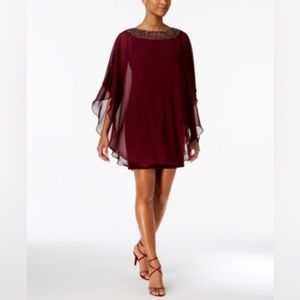 NWT Xscape Petite Embellished Chiffon Cape-Overlay Dress